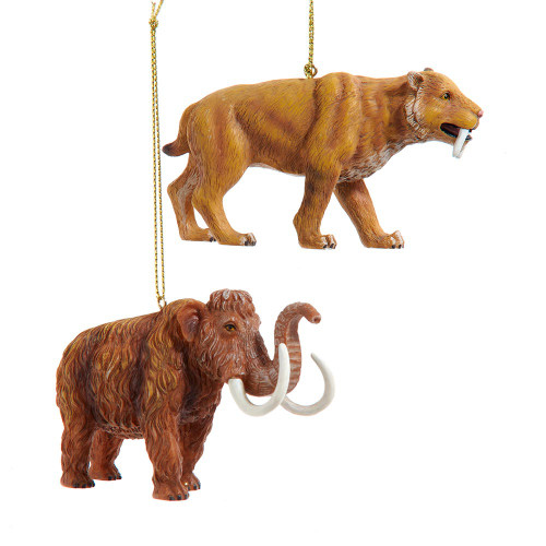 Sabretooth Tiger & Wooly Mammoth Ornaments, 2 Assorted