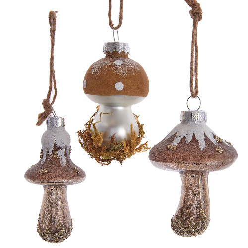 Glass Rustic Mushroom Ornaments, 3 Assorted
