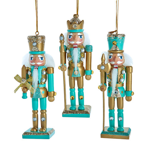 6“ Aqua & Gold Nutcracker Ornaments, 3 Assorted