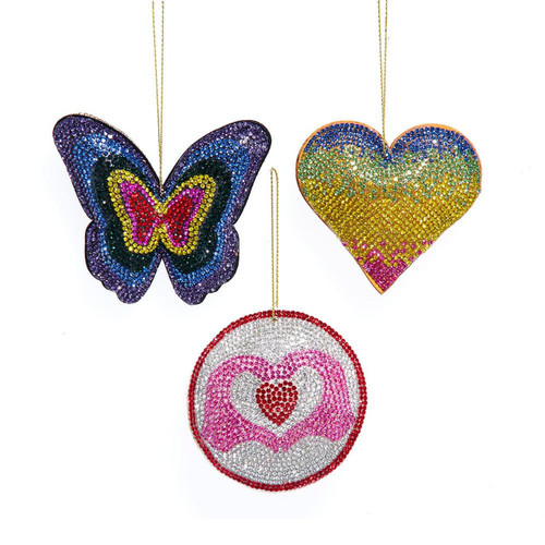 Bedazzled Heart & Butterfly Ornaments, 3 assorted
