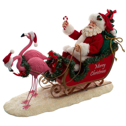10“ Fabriché™ Santa In Sleigh With Flamingos