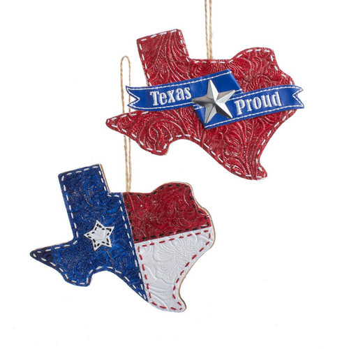 Wooden and Leather Textured Texas Shaped Ornament, 2 Assorted