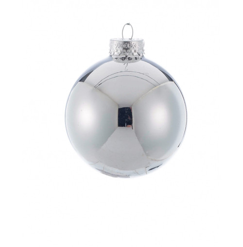 65MM Glass Shiny Silver Ball Ornaments, 6-Piece Box