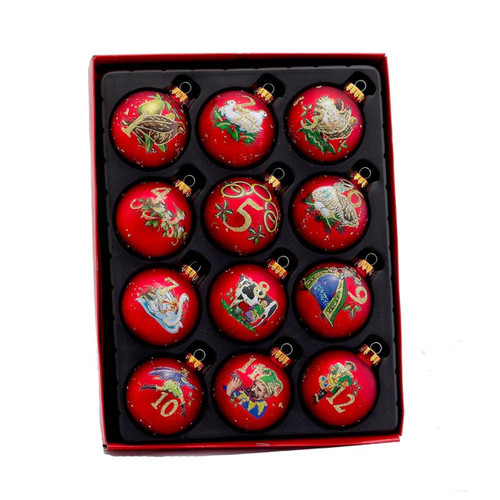 65MM Glass 12 Days Of Christmas Ball Ornaments, 12-Piece Box