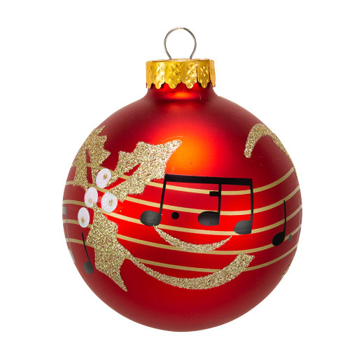 80MM Glass Red With Music Notes Ball Ornaments, 6-Piece Box