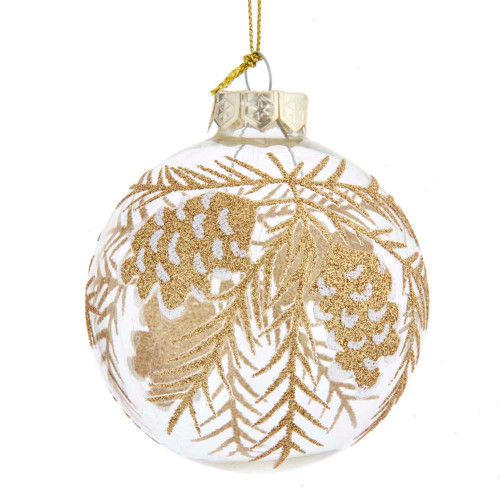 80MM Glass Ball With Gold Pinecone Design Ornaments, 6-Piece Box