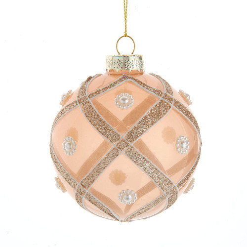80MM Glass Champagne and Peach Glittered Ball Ornaments, 6-Piece Box