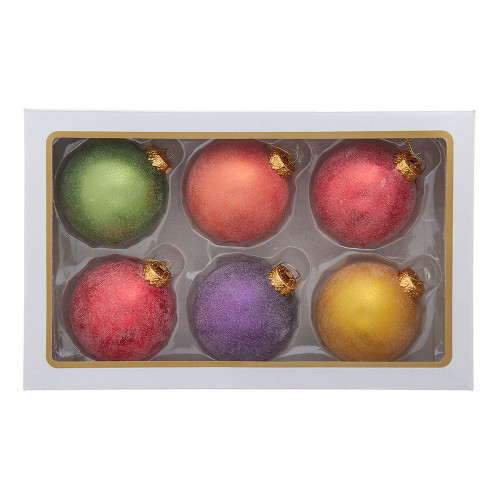 80MM Glass Sugar Frosted Solid Color Ball Ornaments, 6-Piece Box