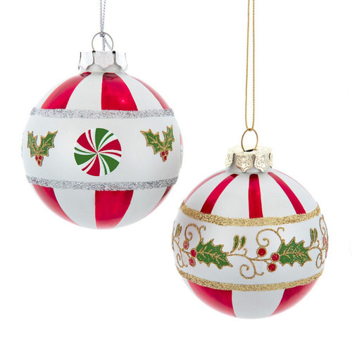 80MM Glass Holly Leaves Ball Ornaments, 2 Assorted, 6-Piece Box