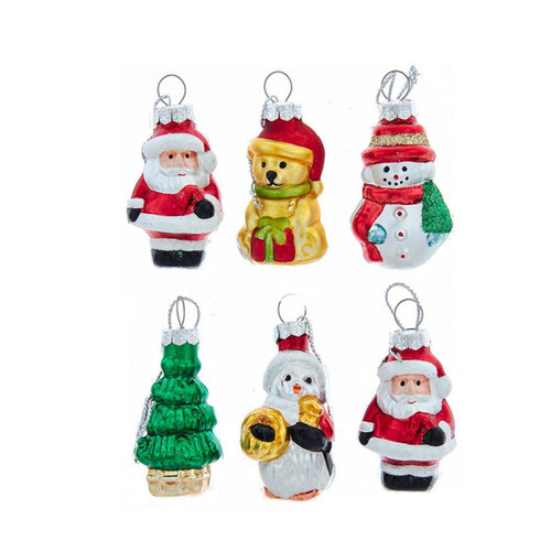Glass Santa, Tree, Dog & Snowman Ornaments, 4 Assorted