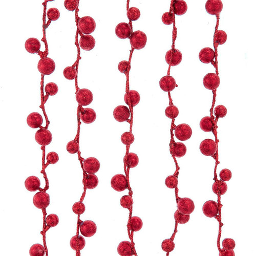 70“ Red Glittered With Red Cherries Garland