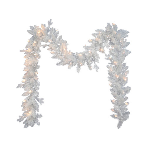 9' Pre-Lit Warm White LED Jackson White Pine Garland