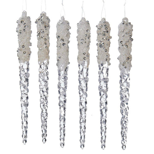 6“ Glittered Icicle Ornaments, 6-Piece Box