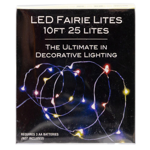 8' Battery Operated 25L Multicolor Fairy LED Silver Wire Light Set In PDQ