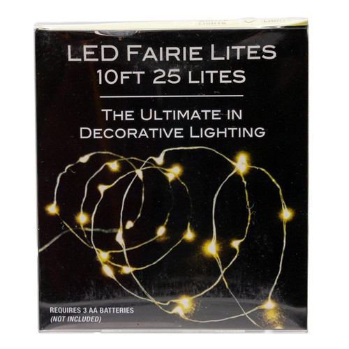 8' Battery Operated 25L Warm White Fairy LED Silver Wire Light Set In PDQ