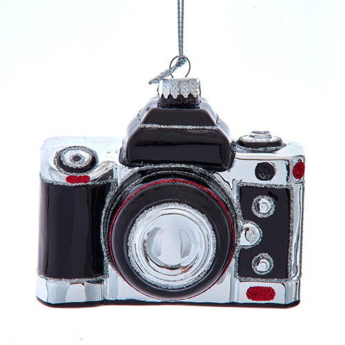 Glass Black Old Style Camera Ornament