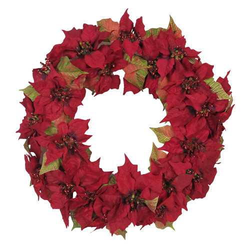 24“ Un-Lit Red Poinsettia Wreath