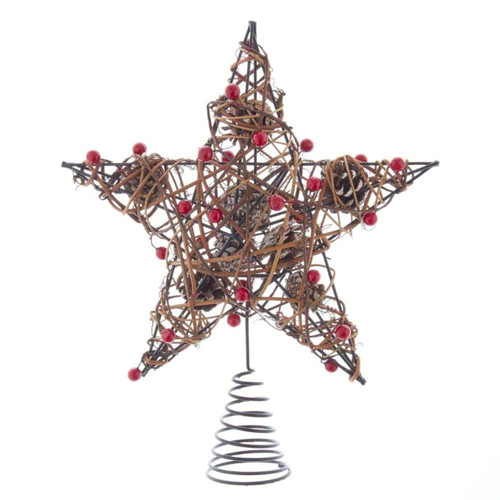 12“ Un-Lit Natural Brown Star With Berries Treetop