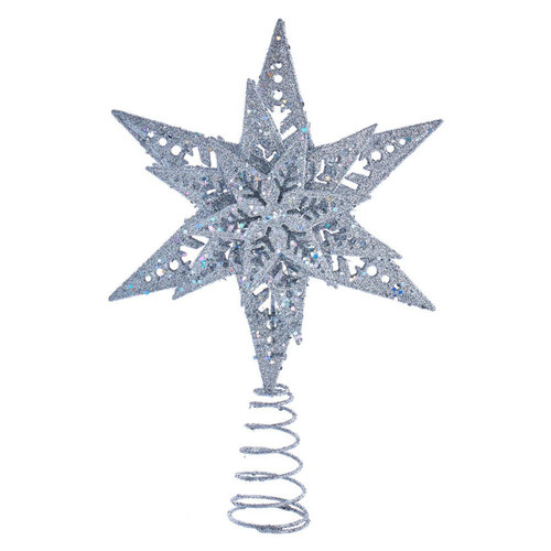 13“ Un-Lit Silver Glittered Snowflake Plastic Treetop