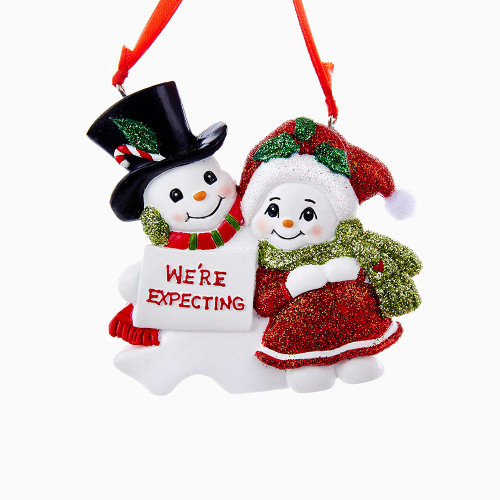 Snow Couple Family Of 2 “We're Expecting“ Ornament For Personalization