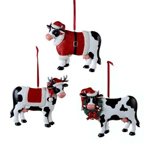Christmas Cow Ornaments, 3 Assorted
