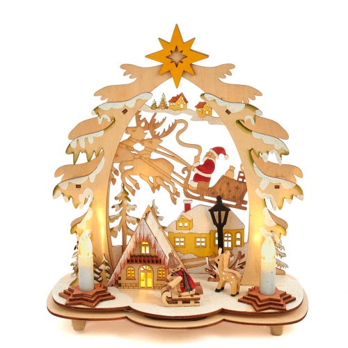 Battery-Operated Wooden Village House with Santa
