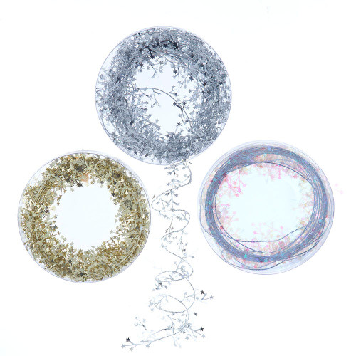 2' Unlit Gold, Silver & Iridescent Starry Tinsel Garlands, 3 Assorted