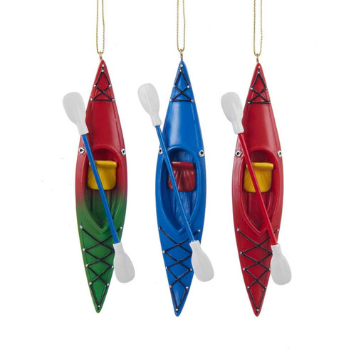 Kayak With Oar Ornaments, 3 Assorted