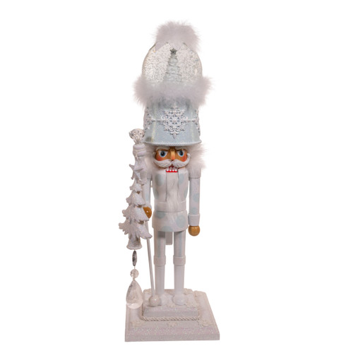 20" Hollywood Nutcrackers™ Battery Operated Lighted Animated Musical White Soldier Water Globe Hat Nutcracker