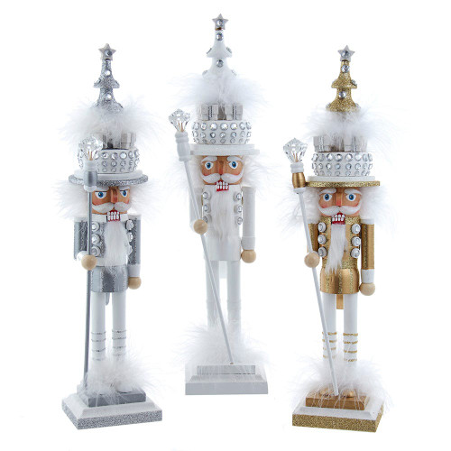 15“ Hollywood Nutcrackers™ Gold, White & Silver Tree Hat Nutcrackers, 3 Assorted