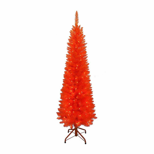 5' Pre-lit Halloween Orange Slim Tree With 150 Orange LED Snake Lights
