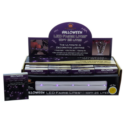 8' Battery Operated 25L Purple Fairy LED Black Wire Light Set In PDQ
