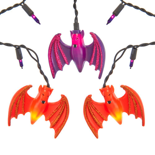 7' UL 25L Purple & Orange Dangling Bats Icicle Light Set