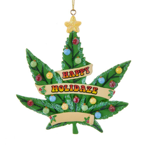 “Happy Holidaze“ Cannabis Leaf Ornament For Personalization