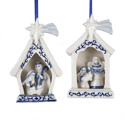 Delft Blue Porcelain Holy Family Ornaments, 2 Assorted