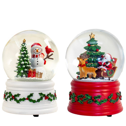 100MM Wind-Up Musical Santa & Snowman Water Globes, 2 Assorted