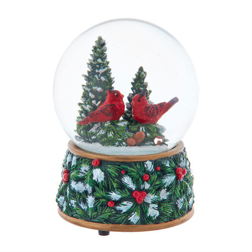 100MM Musical Wind-Up Christmas Tree With Cardinals Water Globe