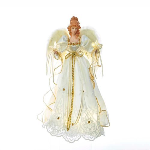 14“ Battery-Operated 10-Light Warm White LED Ivory and Gold Angel Treetop