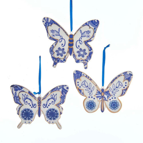 Indigo Blue Butterfly Ornaments, 3 Assorted