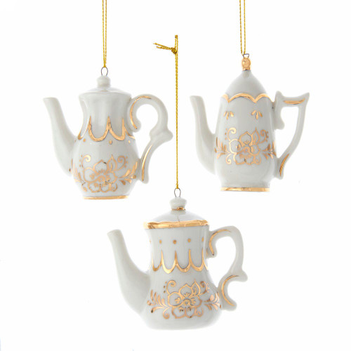 Jeweled White and Gold Teapot Ornaments, 3 Assorted