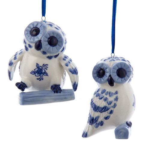 Porcelain Owl Ornaments, 2 Assorted