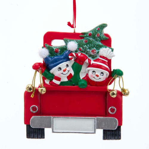Snowman Family Of 2 On Truck Ornament For Personalization