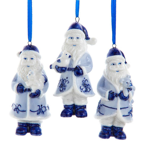 Porcelain Santa Ornaments, 3 Assorted