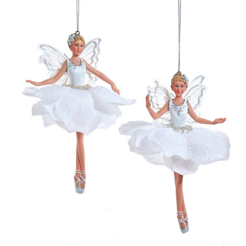 White & Silver Fairy Ballerina Ornaments, 2 Assorted