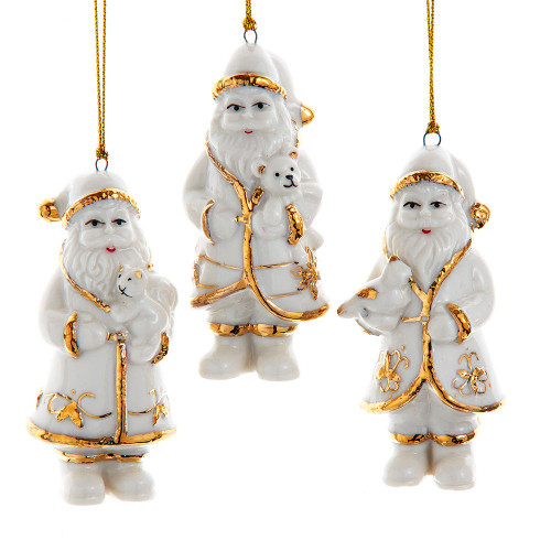 Porcelain Gold & White Santa Ornaments, 3 Assorted