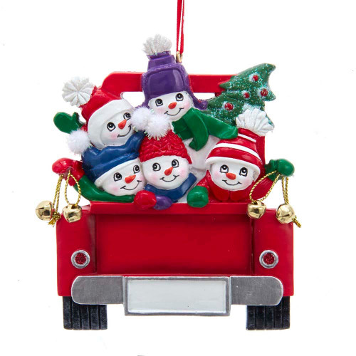 Snowman Family Of 5 On Truck Ornament For Personalization