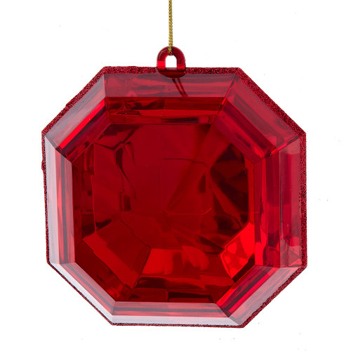 Clear Red Glittered Square Jewel Ornament
