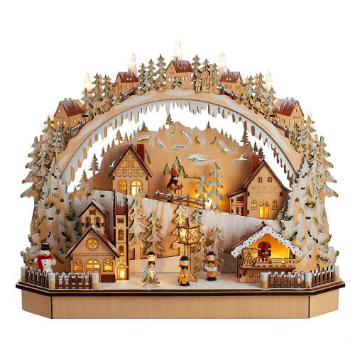 Battery-Operated Lighted LED Wooden Village House With Ice Skiers