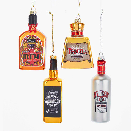 Glass Alcohol Bottle Ornaments, 4 Assorted