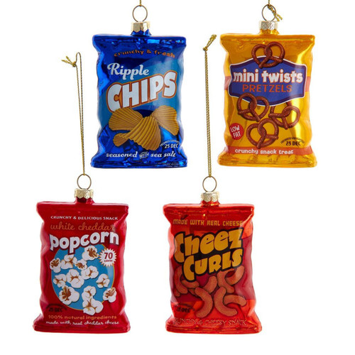 Glass Snack Bag Ornaments, 4 Assorted